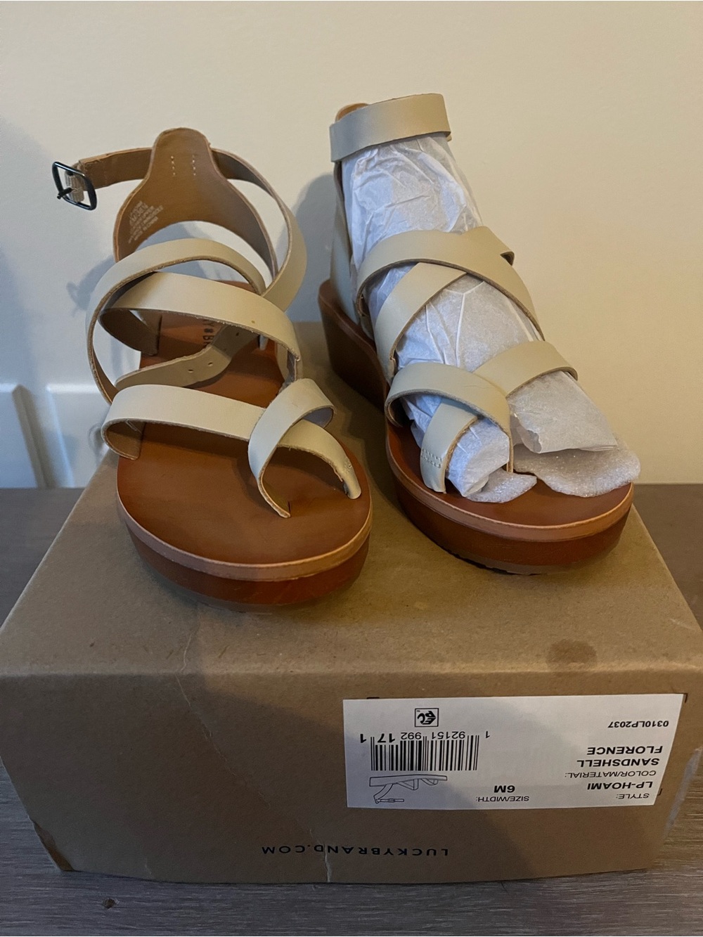 Lucky Brand Beige Multi-Strap Platform Sandals